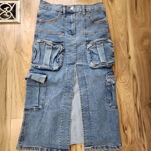 Super Cute Cargo Denim Pencil Skirt with Pockets